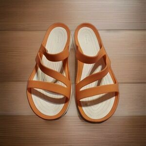 Crocs Women's Swiftwater Orange White Sandals Slippers Slides Summer Shoes Sz10